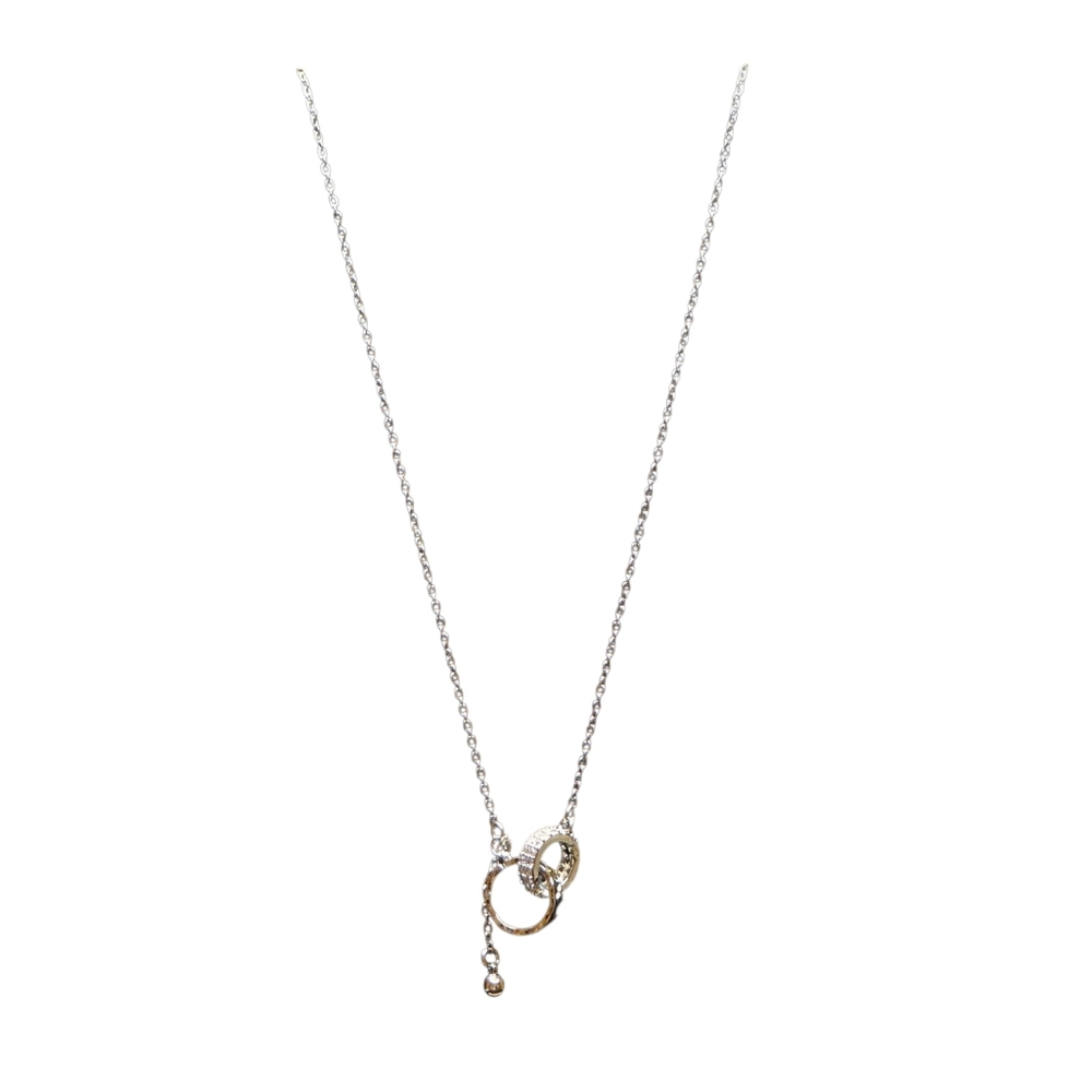 Stainless Steel White Gold Overlay Interlocking Ring Design Necklace 18"-20"